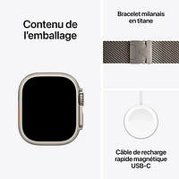 Apple Watch Ultra 2 (GPS + cellulaire) avec boîtier de 49 mm en titane naturel et bracelet milanais en titane naturel