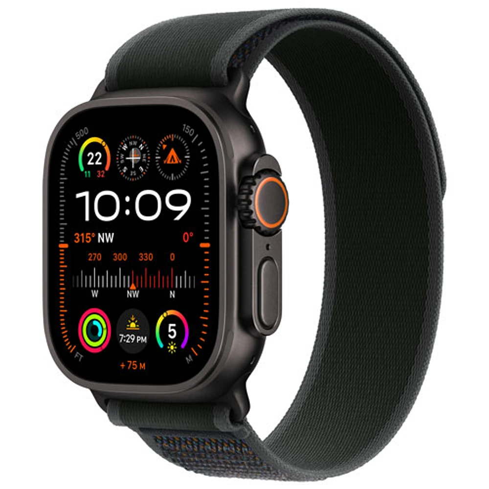 Apple Watch Ultra 2 (GPS + cellulaire) avec boîtier de 49 mm en titane noir et bracelet sentier noir