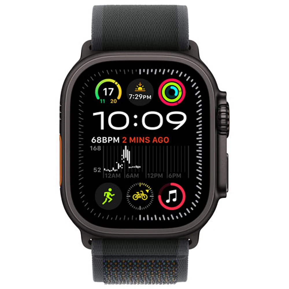 Apple Watch Ultra 2 (GPS + cellulaire) avec boîtier de 49 mm en titane noir et bracelet sentier noir