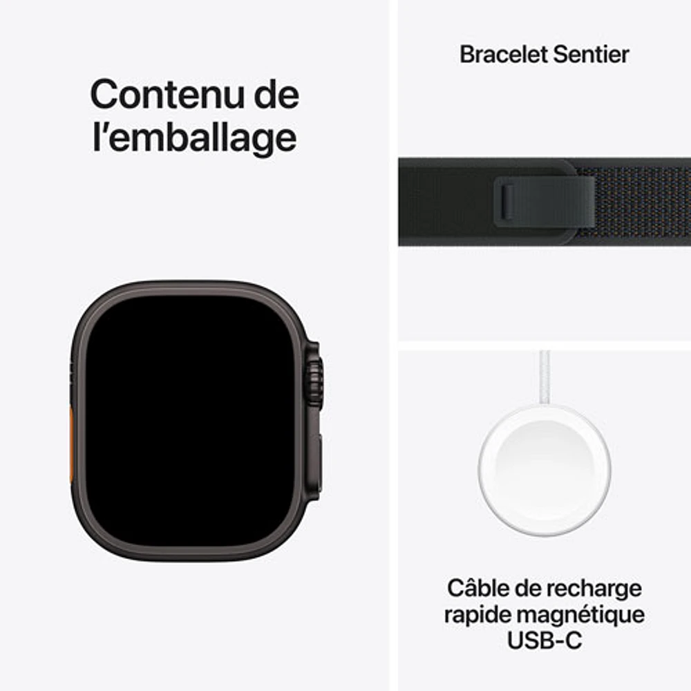 Apple Watch Ultra 2 (GPS + cellulaire) avec boîtier de 49 mm en titane noir et bracelet sentier noir