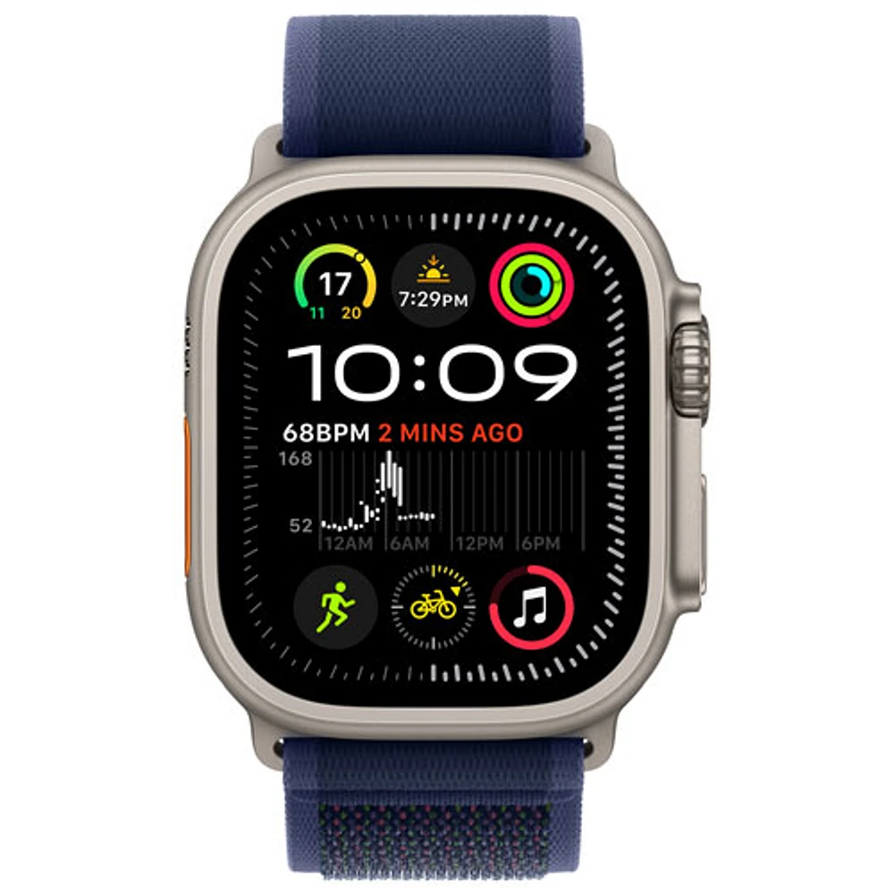 Apple Watch Ultra 2 (GPS + cellulaire) avec boîtier de 49 mm en titane naturel et bracelet sentier bleu