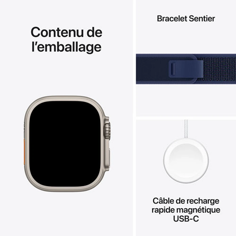 Apple Watch Ultra 2 (GPS + cellulaire) avec boîtier de 49 mm en titane naturel et bracelet sentier bleu