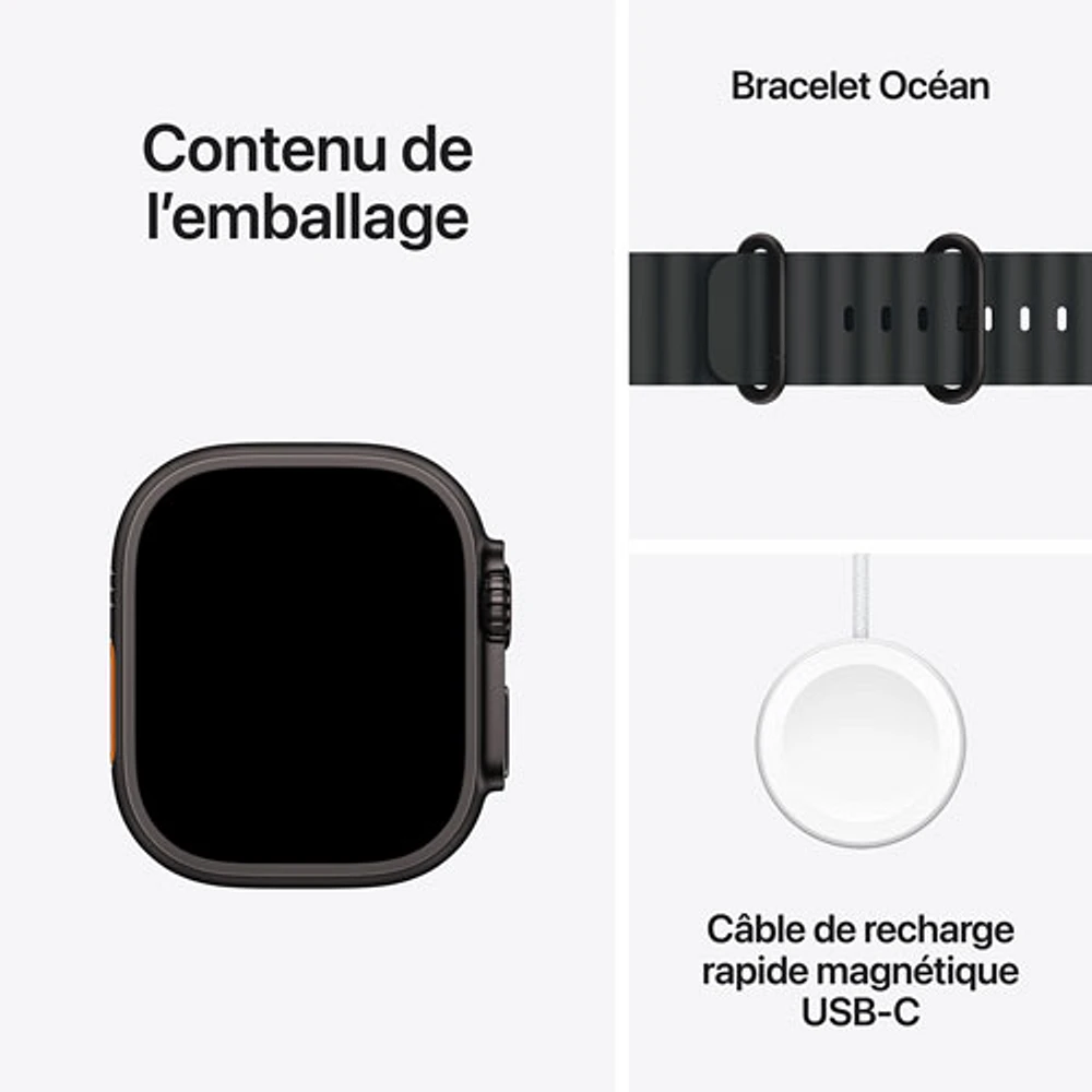 Apple Watch Ultra 2 (GPS + cellulaire) avec boîtier de 49 mm en titane noir et bracelet océan noir