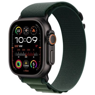 Apple Watch Ultra 2 (GPS + cellulaire) avec boîtier de 49 mm en titane noir et bracelet alpin vert fonc