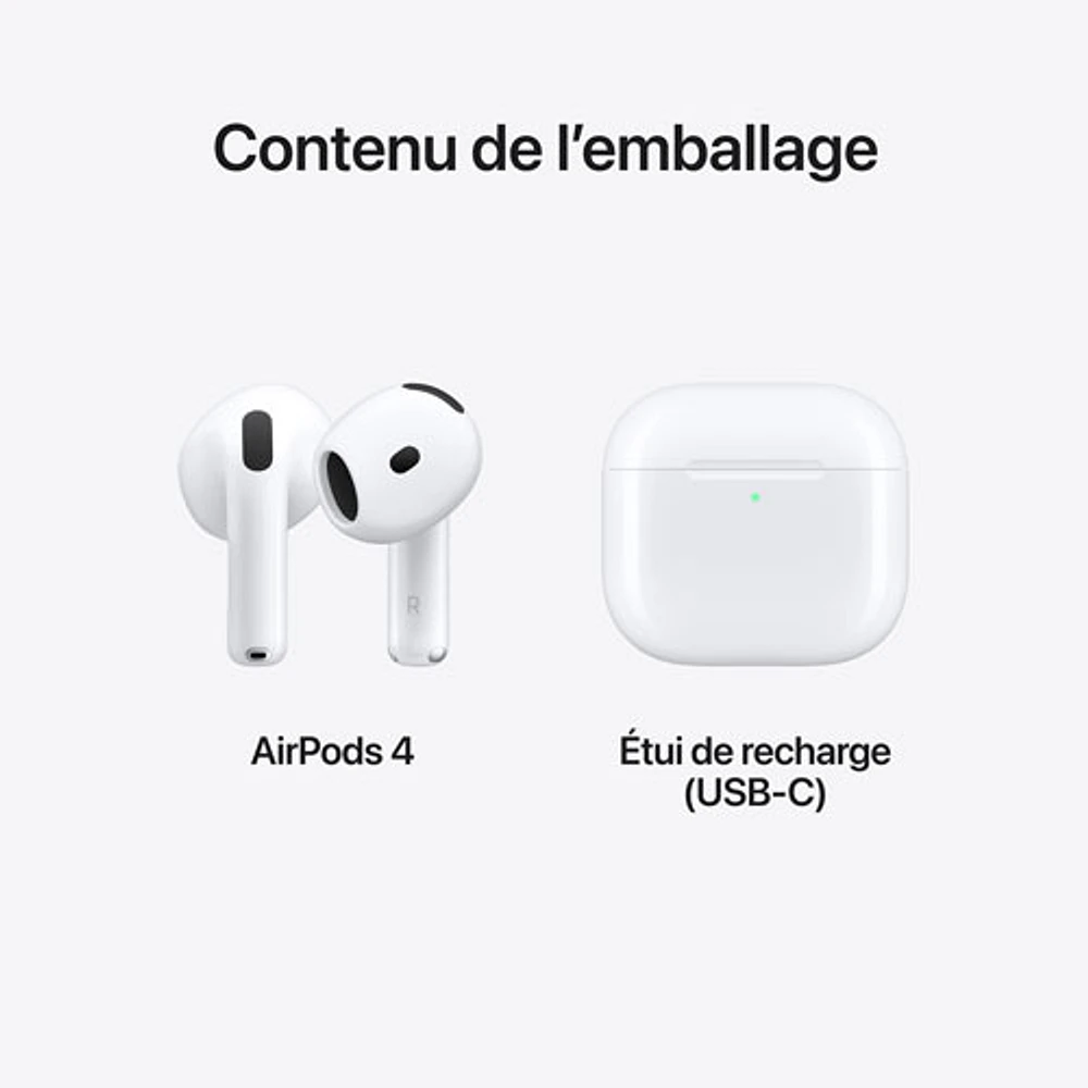 Écouteurs boutons 100 % sans fil AirPods 4 d'Apple avec étui de chargement USB-C