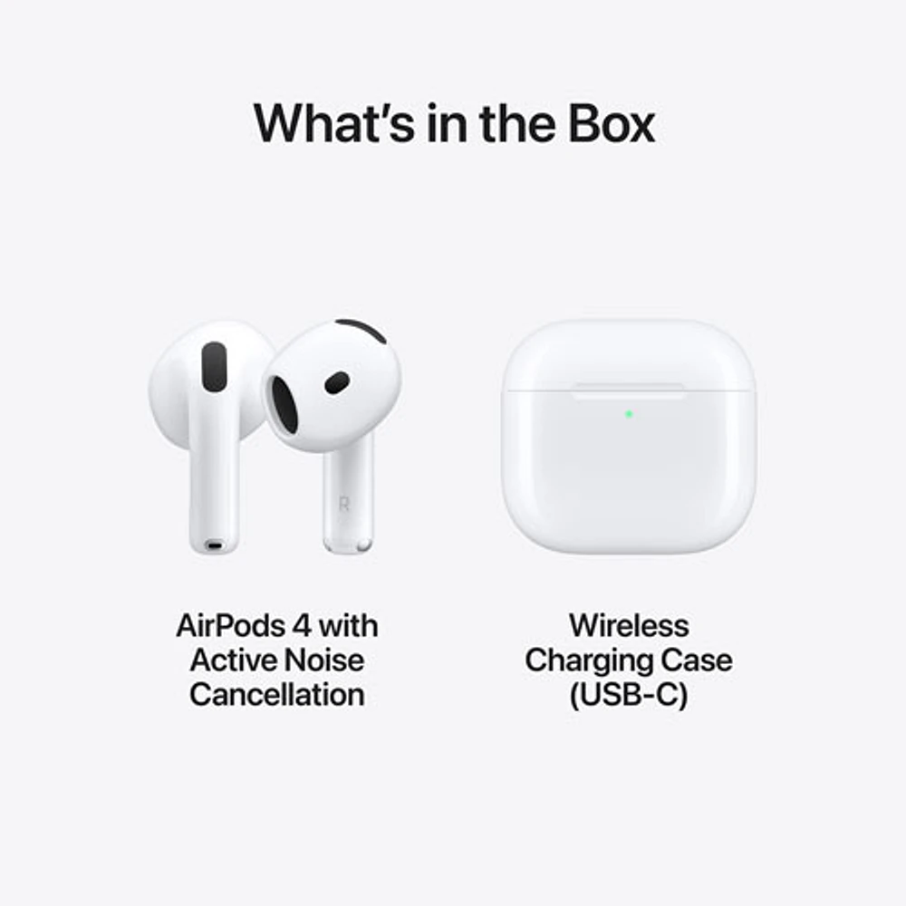 Écouteurs boutons 100 % sans fil à suppression active du bruit AirPods 4 d'Apple avec étui de chargement USB-C