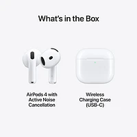 Écouteurs boutons 100 % sans fil à suppression active du bruit AirPods 4 d'Apple avec étui de chargement USB-C