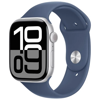 Apple Watch Series 10 (GPS) de mm avec boîtier en aluminium argenté et bracelet sport denim