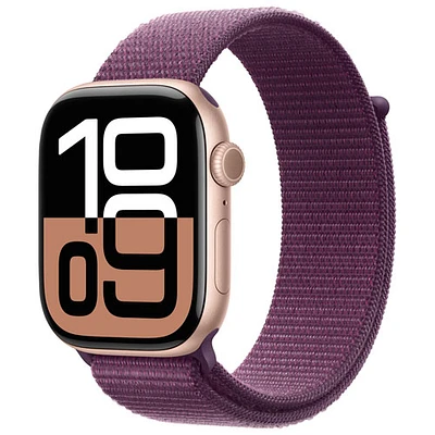 Apple Watch Series 10 (GPS) avec boîtier de mm en aluminium or rose et bracelet sport à rabat prune