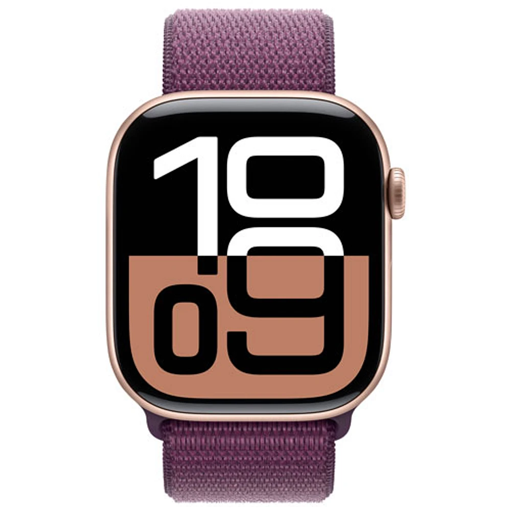 Apple Watch Series 10 (GPS) 46mm Rose Gold Aluminum Case with Plum Sport Loop