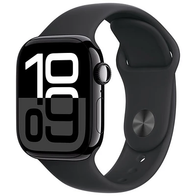 Apple Watch Series 10 (GPS) avec boîtier de mm en aluminium noir de jais et bracelet sport noir