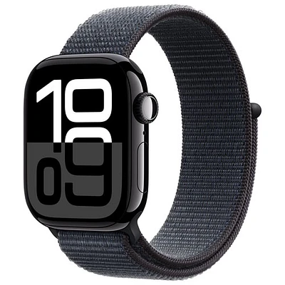 Apple Watch Series 10 (GPS) avec boîtier de 42 mm en aluminium noir de jais et bracelet sport à rabat encre