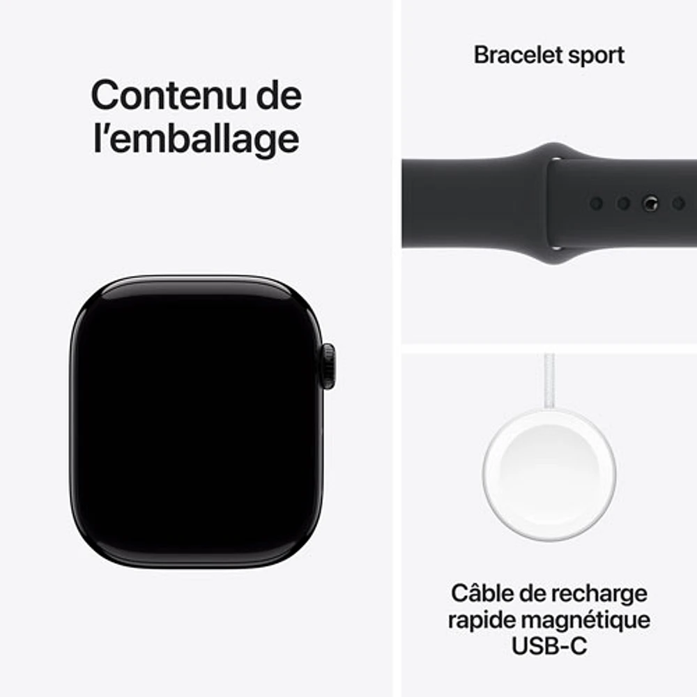 Apple Watch Series 10 (GPS) 46mm Jet Black Aluminum Case with Black Sport Band - Medium/Large
