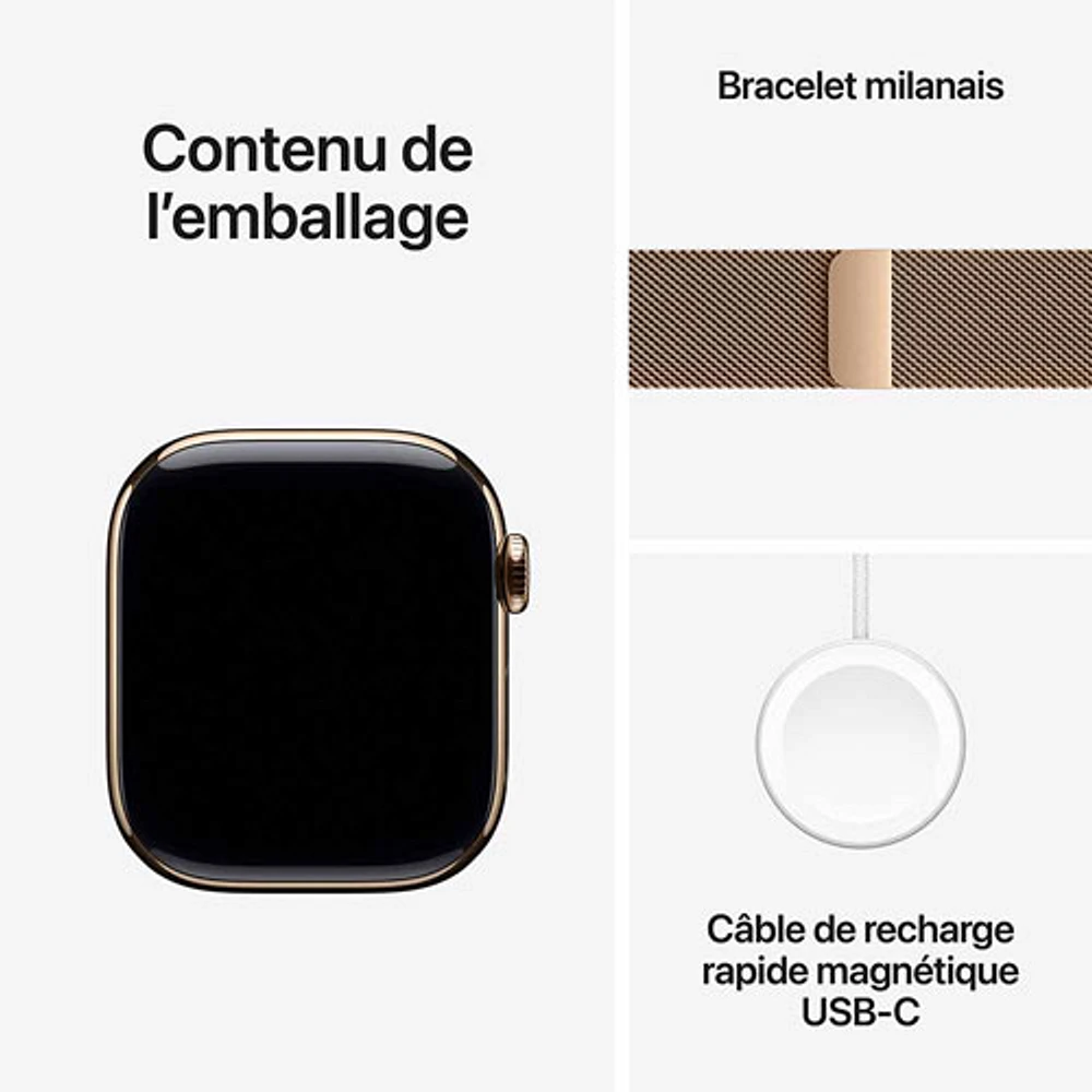 Apple Watch Series 10 (GPS + Cellular) 42mm Gold Titanium Case with Gold Milanese Loop - Medium/Large