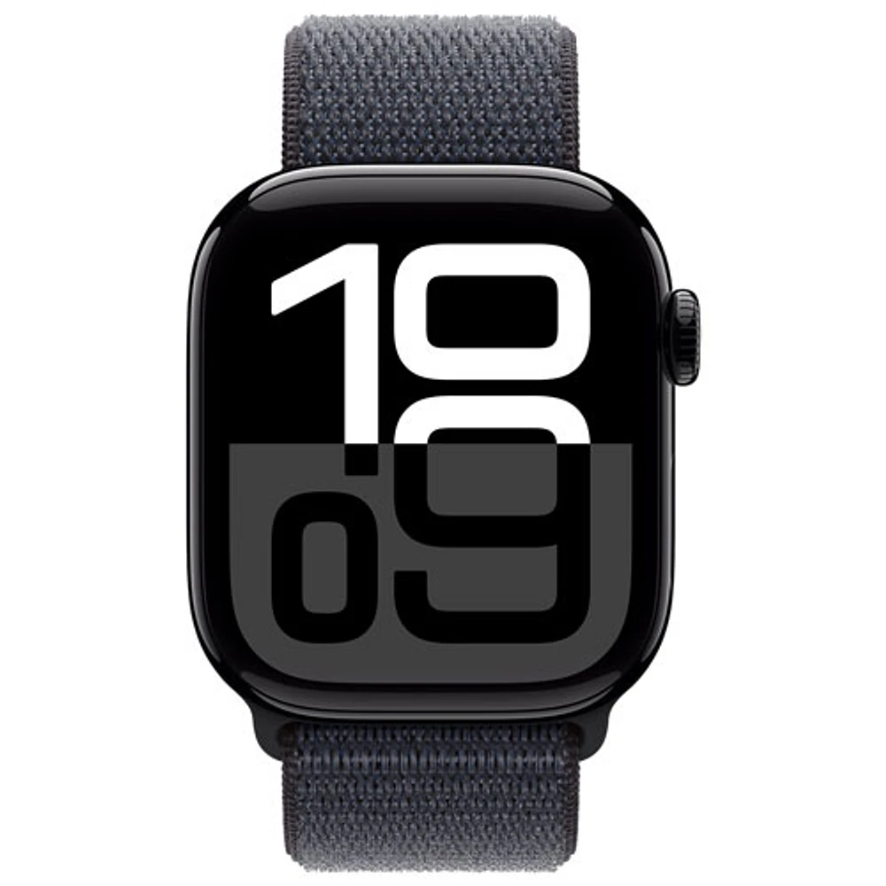 Apple Watch Series 10 (GPS + Cellular) 42mm Jet Black Aluminum Case with Ink Sport Loop