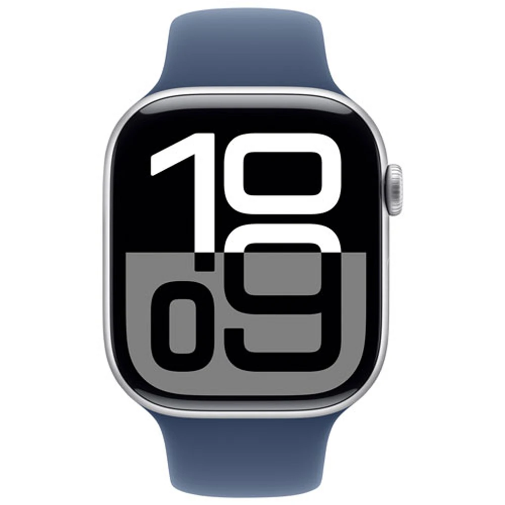 Apple Watch Series 10 (GPS + Cellular) 46mm Silver Aluminum Case with Denim Sport Band - Medium/Large