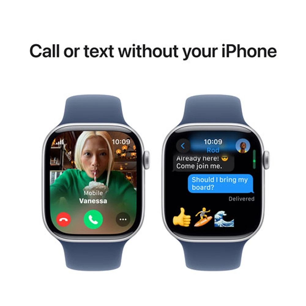 Apple Watch Series 10 (GPS + Cellular) 46mm Silver Aluminum Case with Denim Sport Band - Medium/Large