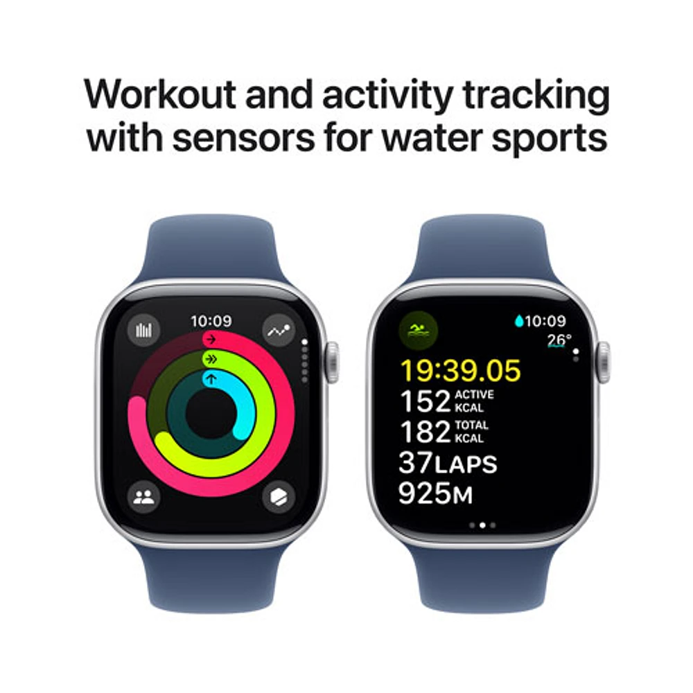 Apple Watch Series 10 (GPS + Cellular) 46mm Silver Aluminum Case with Denim Sport Band - Medium/Large