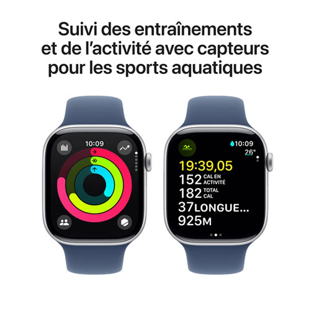 Apple Watch Series 10 (GPS + Cellular) 46mm Silver Aluminum Case with Denim Sport Band - Medium/Large