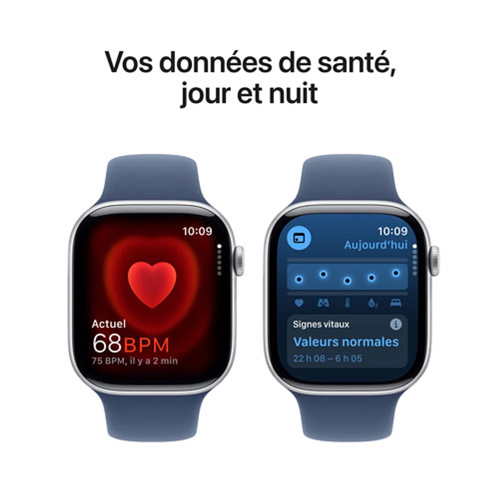 Apple Watch Series 10 (GPS + Cellular) 46mm Silver Aluminum Case with Denim Sport Band - Medium/Large