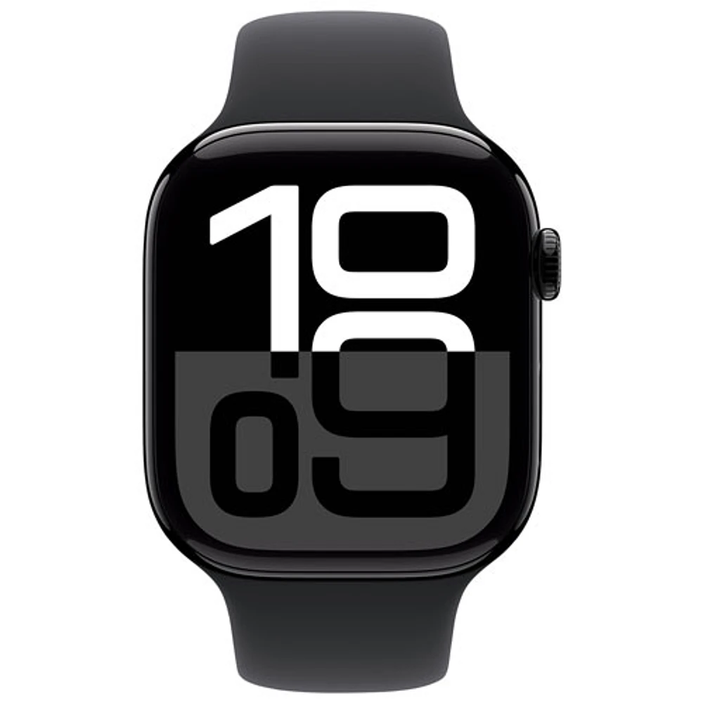 Apple Watch Series 10 (GPS + Cellular) 46mm Jet Black Aluminum Case with Black Sport Band - Medium/Large
