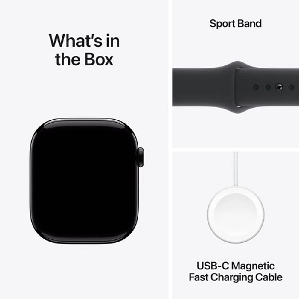 Apple Watch Series 10 (GPS + Cellular) 46mm Jet Black Aluminum Case with Black Sport Band - Medium/Large