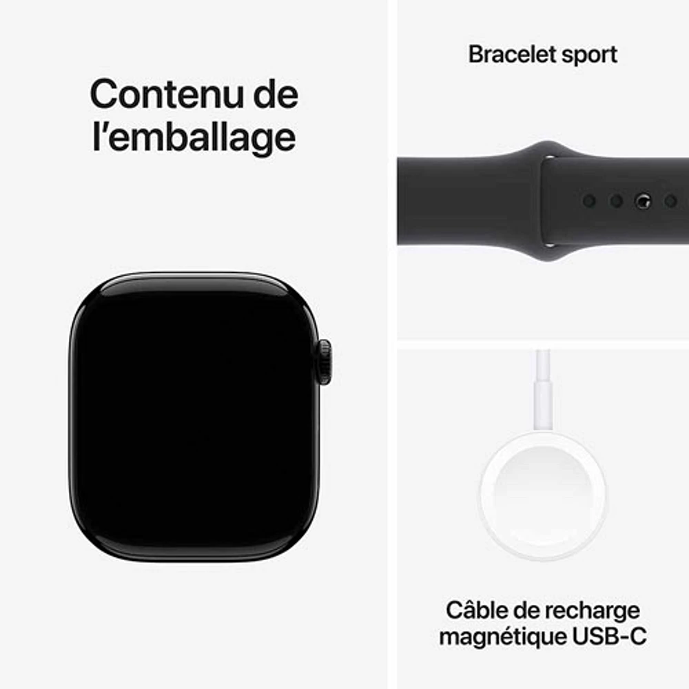 Apple Watch Series 10 (GPS + Cellular) 46mm Jet Black Aluminum Case with Black Sport Band - Medium/Large