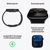 Apple Watch Series 10 (GPS + Cellular) 46mm Jet Black Aluminum Case with Black Sport Band - Medium/Large