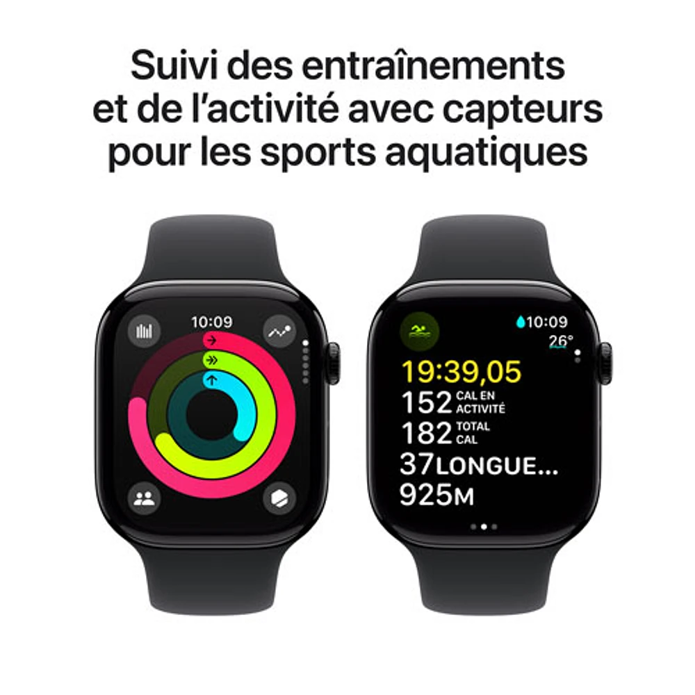 Apple Watch Series 10 (GPS + Cellular) 46mm Jet Black Aluminum Case with Black Sport Band - Medium/Large