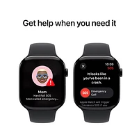 Apple Watch Series 10 (GPS + Cellular) 46mm Jet Black Aluminum Case with Black Sport Band - Medium/Large