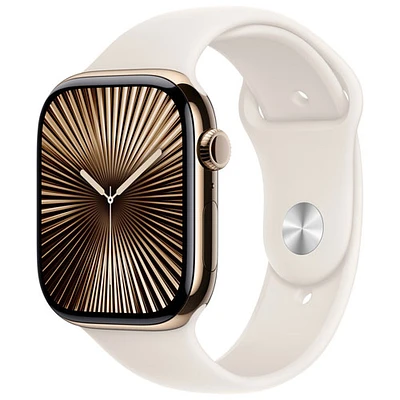 Apple Watch Series 10 (GPS + Cellular) 46mm Gold Titanium Case with Starlight Sport Band - Medium/Large