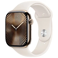 Apple Watch Series 10 (GPS + Cellular) 46mm Gold Titanium Case with Starlight Sport Band - Medium/Large