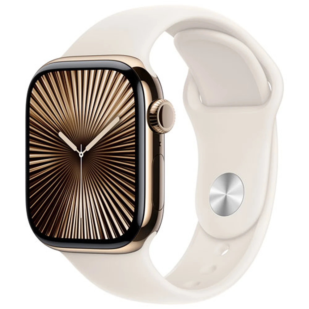 Apple Watch Series 10 (GPS + Cellular) 42mm Gold Titanium Case with Starlight Sport Band - Medium/Large