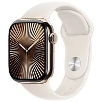 Apple Watch Series 10 (GPS + Cellular) 42mm Gold Titanium Case with Starlight Sport Band - Medium/Large