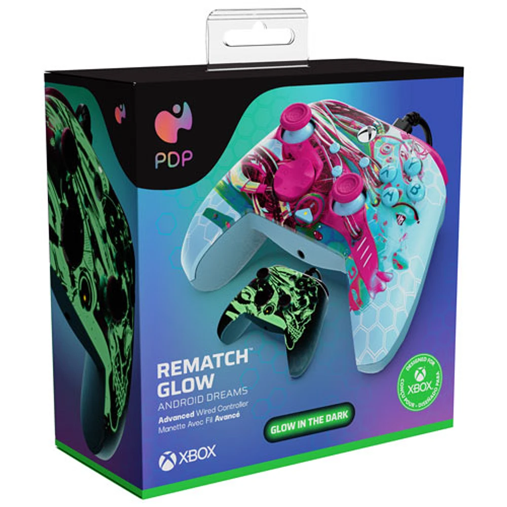 Manette avec fil REMATCH Glow de PDP pour Xbox Series X|S/Xbox One/PC - Android Dreams
