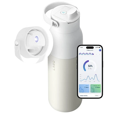 Bouteille d'eau de 680 ml (23 oz) PureVis 2 autonettoyante en acier inoxydable isotherme avec capteur intelligent de LARQ - Blanc