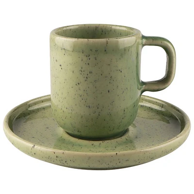 Tasse à espresso et soucoupe en grès Uno de Mesa Ceramics - 2 pièces - Vert tacheté