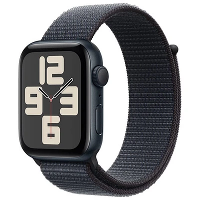 Apple Watch SE (GPS) de 44 mm avec boîtier en aluminium minuit et bracelet sport à rabat encre