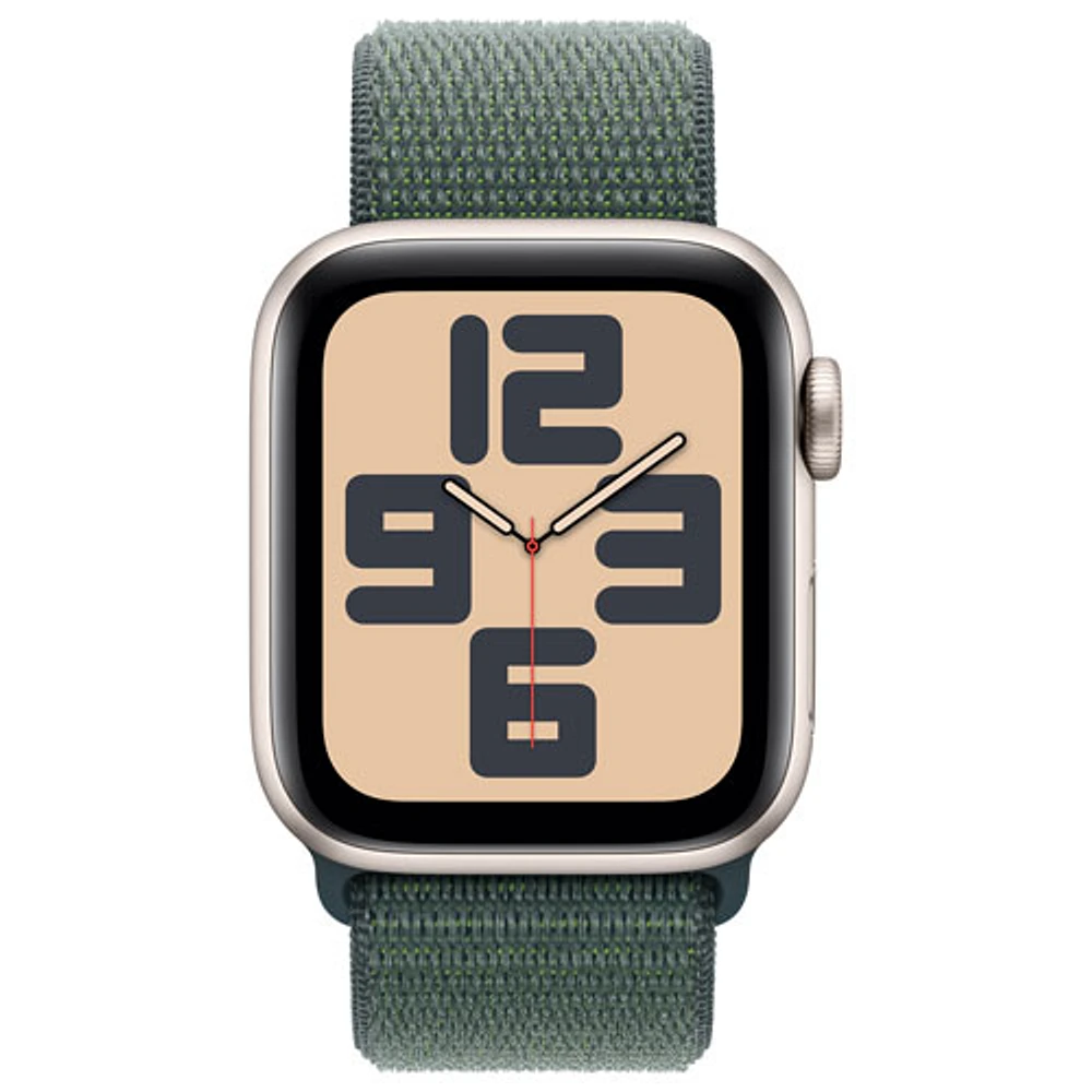 Apple Watch SE (GPS) de mm avec boîtier en aluminium comète et bracelet sport à rabat vert lacustre