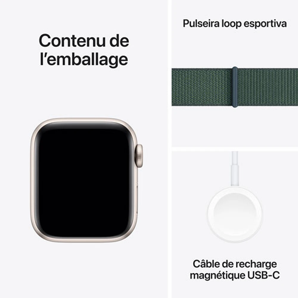 Apple Watch SE (GPS) de mm avec boîtier en aluminium comète et bracelet sport à rabat vert lacustre