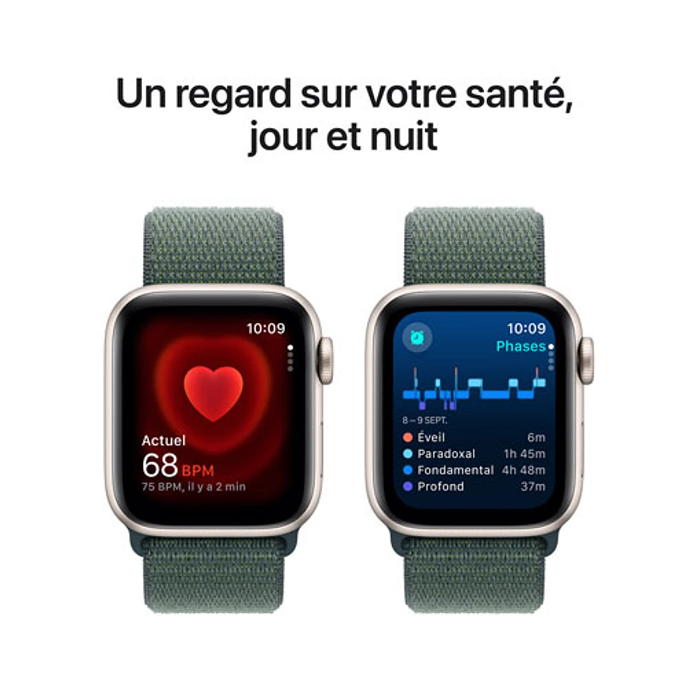 Apple Watch SE (GPS) de mm avec boîtier en aluminium comète et bracelet sport à rabat vert lacustre