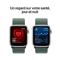 Apple Watch SE (GPS) de mm avec boîtier en aluminium comète et bracelet sport à rabat vert lacustre