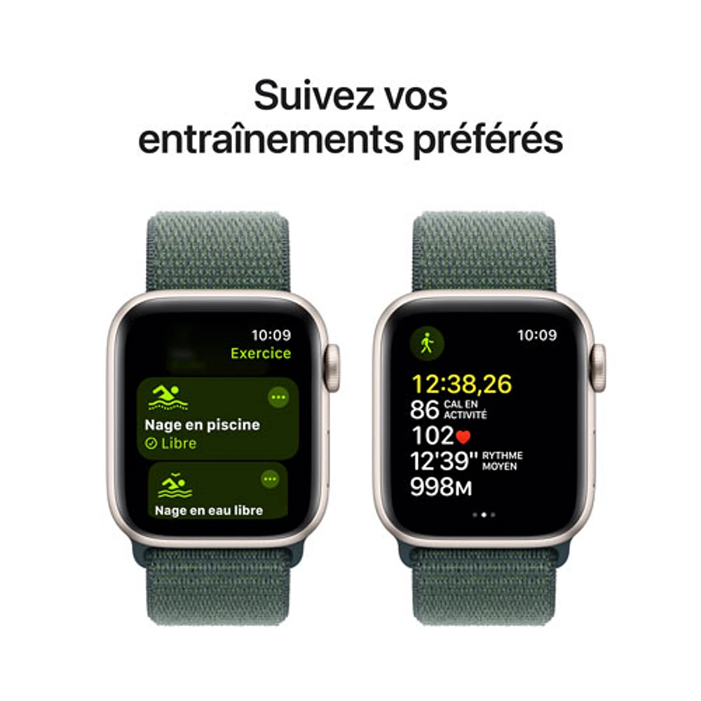 Apple Watch SE (GPS) de mm avec boîtier en aluminium comète et bracelet sport à rabat vert lacustre