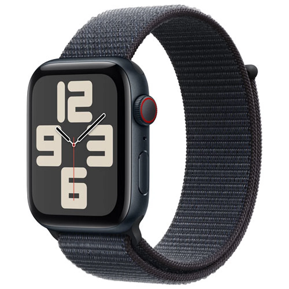 Apple Watch SE (GPS + Cellular) de mm avec boîtier en aluminium minuit et bracelet sport à rabat encre