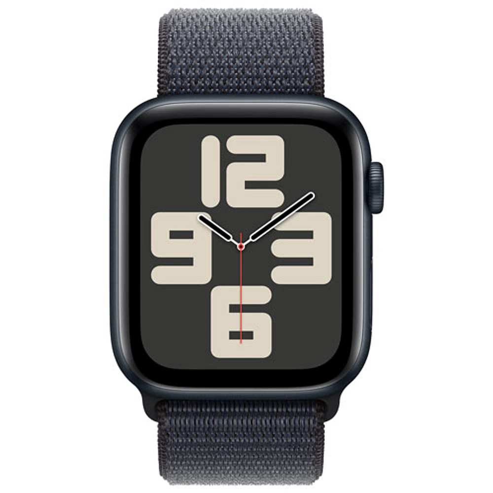 Apple Watch SE (GPS + Cellular) de mm avec boîtier en aluminium minuit et bracelet sport à rabat encre