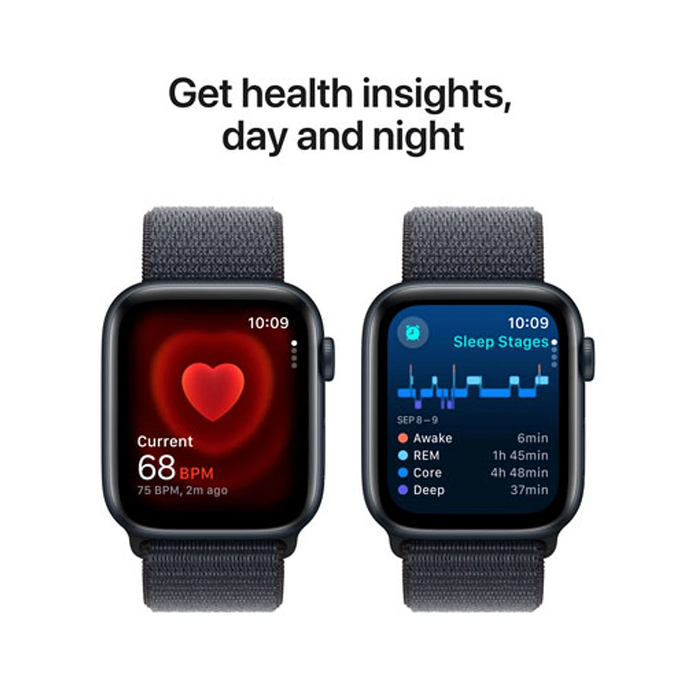 Apple Watch SE (GPS + Cellular) de mm avec boîtier en aluminium minuit et bracelet sport à rabat encre