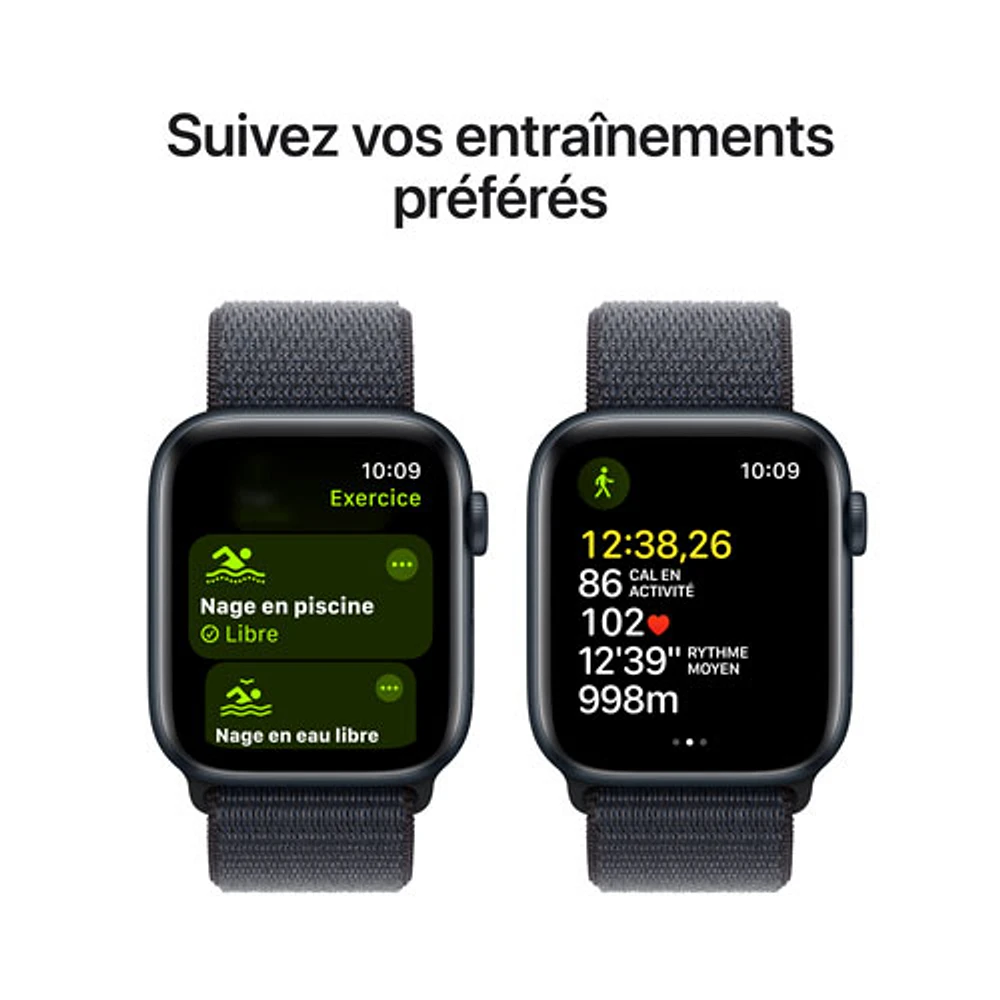 Apple Watch SE (GPS + Cellular) de mm avec boîtier en aluminium minuit et bracelet sport à rabat encre