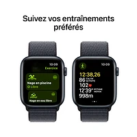 Apple Watch SE (GPS + Cellular) de mm avec boîtier en aluminium minuit et bracelet sport à rabat encre