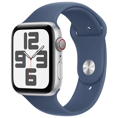 Apple Watch SE (GPS + Cellular) 44mm Silver Aluminum Case with Denim Sport Band - Small/Medium