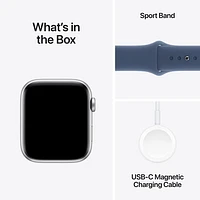 Apple Watch SE (GPS + Cellular) 44mm Silver Aluminum Case with Denim Sport Band - Small/Medium